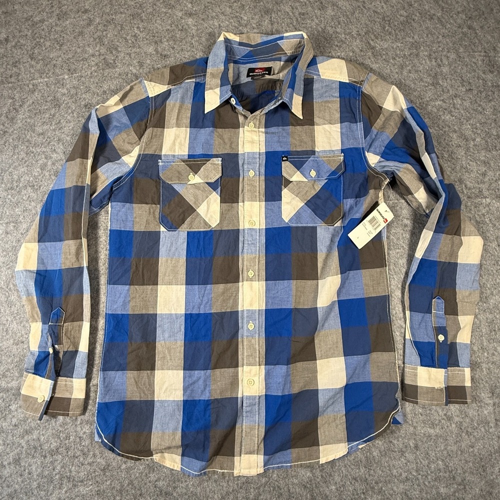 NWT Quiksilver Mens Large Plaid Long Sleeve Button Up Shirt NEW